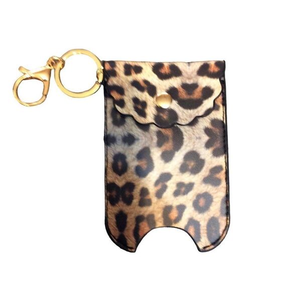 LEOPARD with hand sanitizer case with key ring brown and black - Picture 1 of 2
